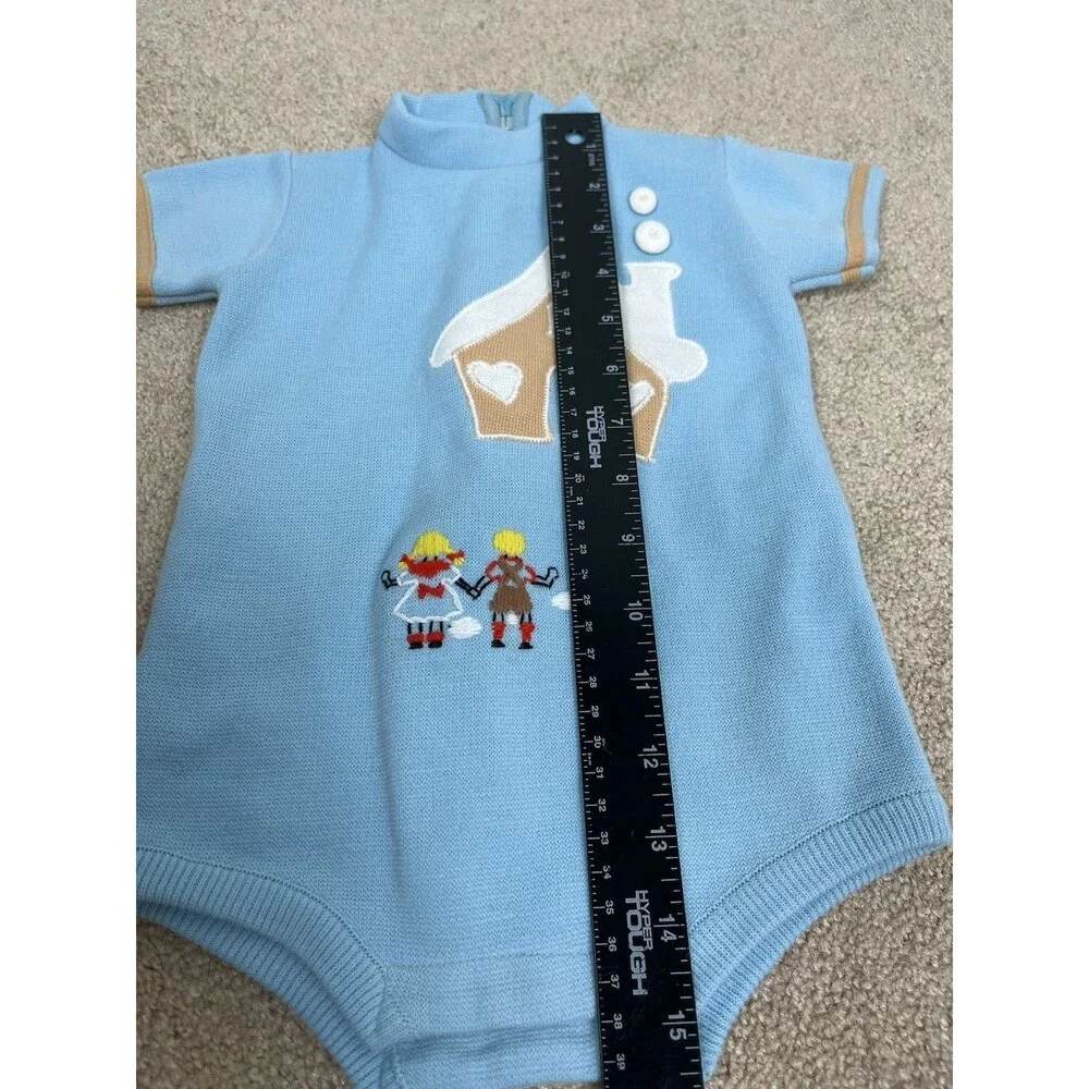 VTG 60s 70s Little World Knit Baby Romper Hansel Gretel Gingerbread House L 12M